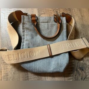 True Religion Denim and Tan Messenger Bag